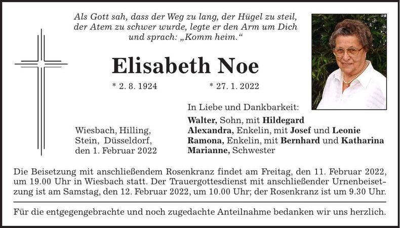 Traueranzeige Elisabeth Noe