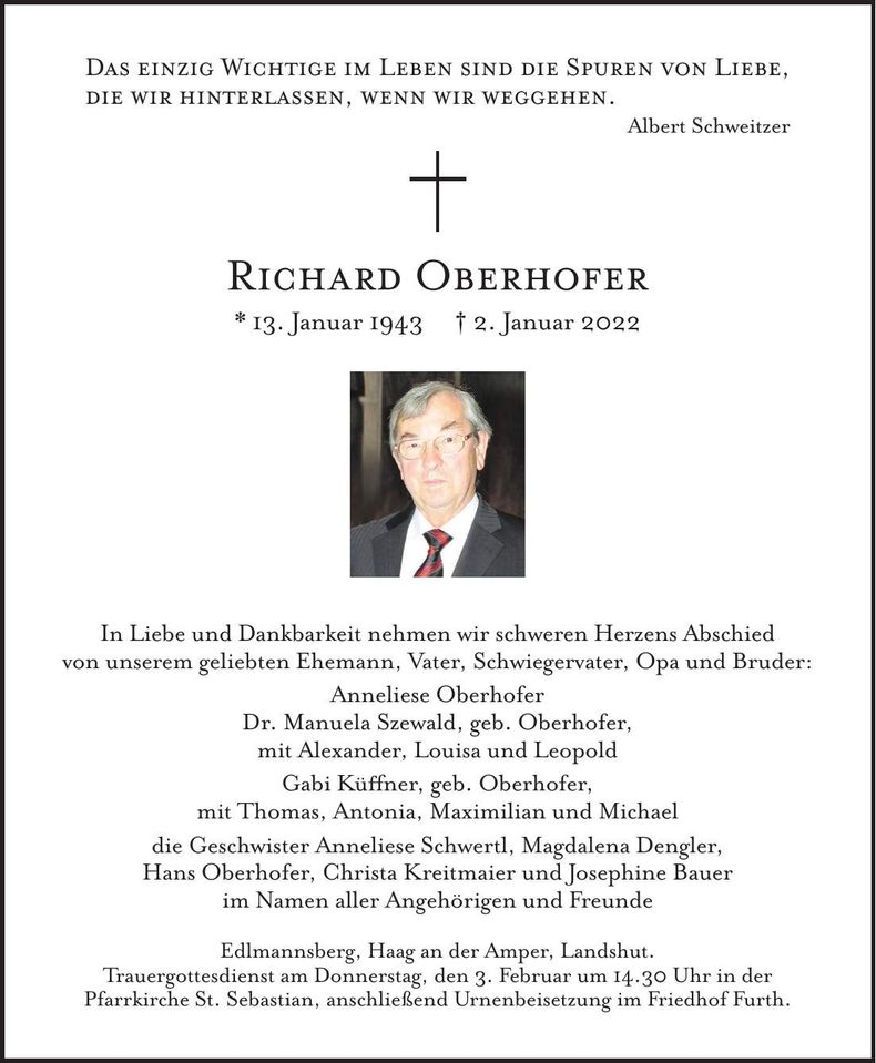 Traueranzeige Richard Oberhofer