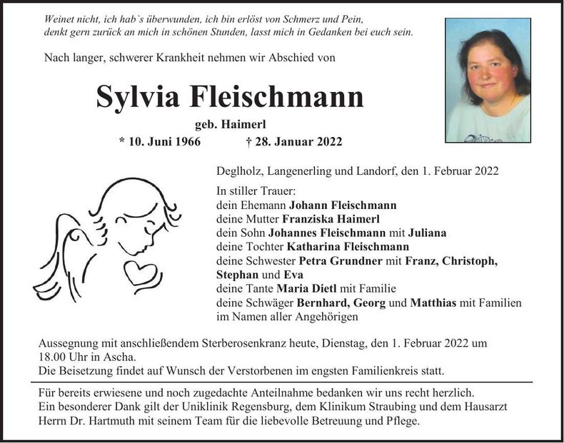 Traueranzeige Sylvia Fleischmann