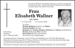 Traueranzeige Elisabeth Wallner
