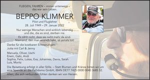 Traueranzeige Beppo Klimmer