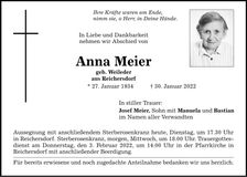 Traueranzeige Anna Meier