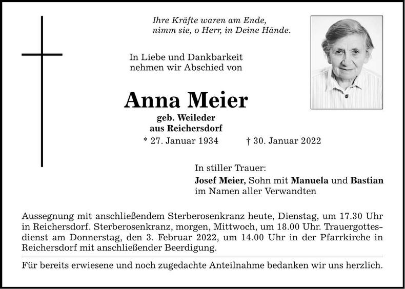 Traueranzeige Anna Meier