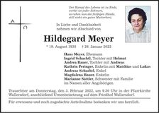 Traueranzeige Hildegard Meyer