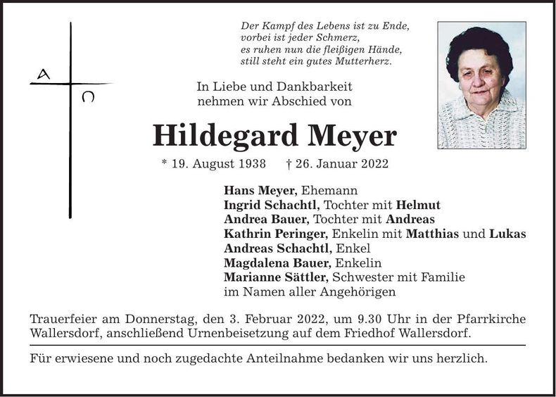 Traueranzeige Hildegard Meyer