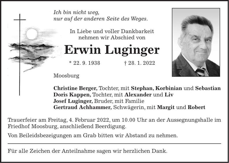 Traueranzeige Erwin Luginger