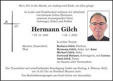 Traueranzeige Hermann Gilch