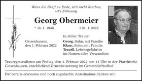 Traueranzeige Georg Obermeier