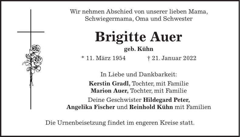 Traueranzeige Brigitte Auer