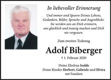 Traueranzeige Adolf Biberger