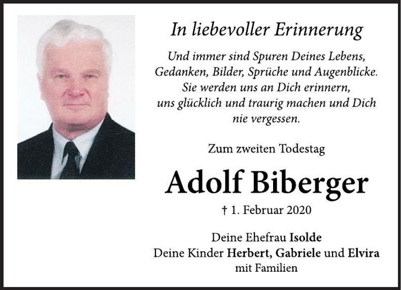 Traueranzeige Adolf Biberger