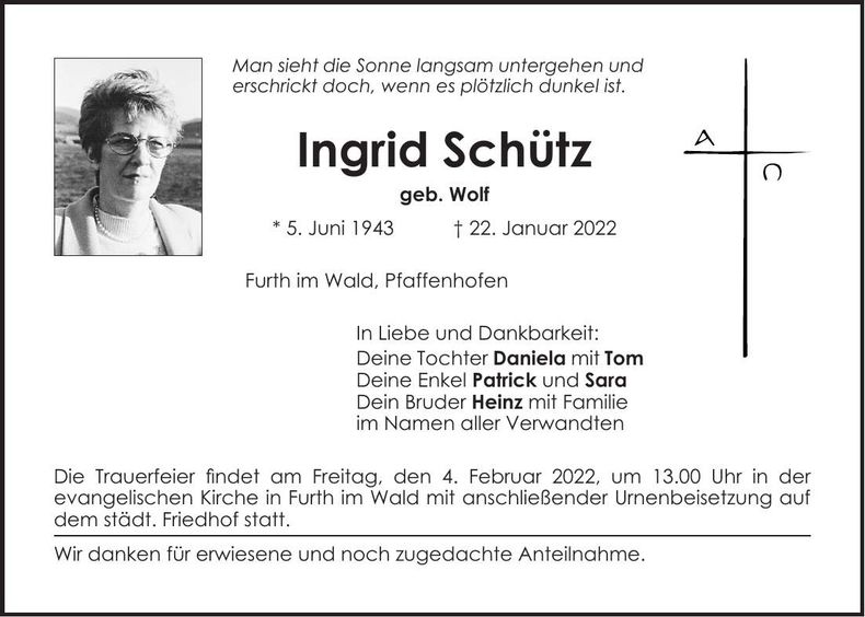 Traueranzeige Ingrid Schütz