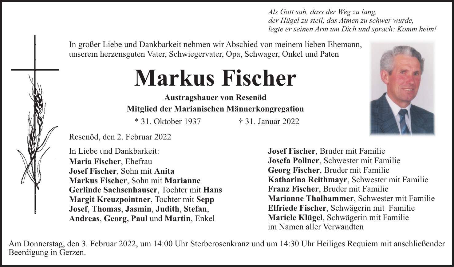 Traueranzeige Markus Fischer