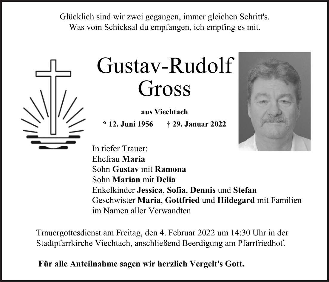 Traueranzeige Gustav-Rudolf Gross