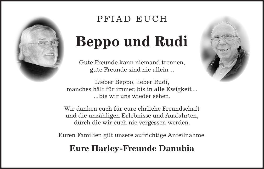 Traueranzeige Rudi und Beppo Rudi und Beppo