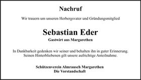 Traueranzeige Sebastian Eder