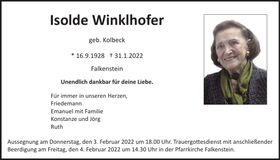 Traueranzeige Isolde Winklhofer