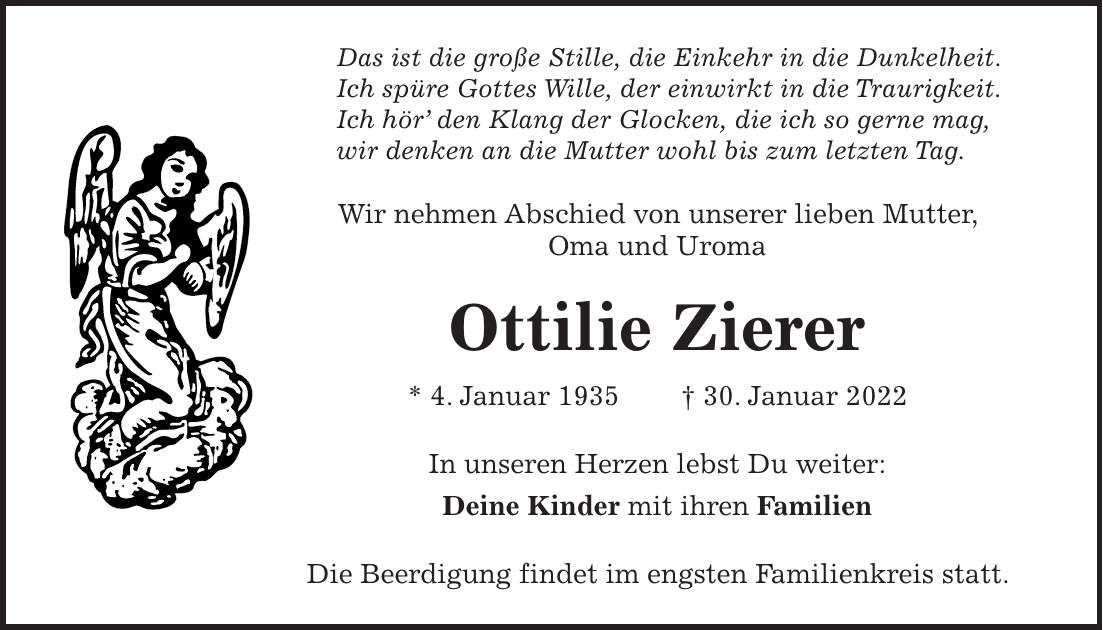 Traueranzeige Ottilie Zierer