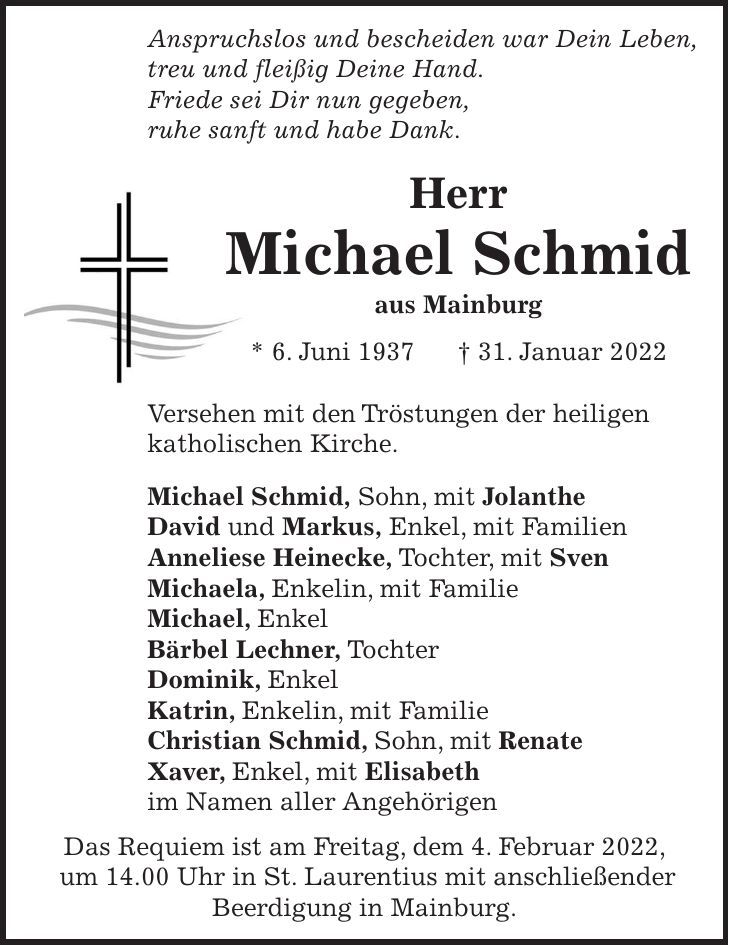 Traueranzeige Michael Schmid