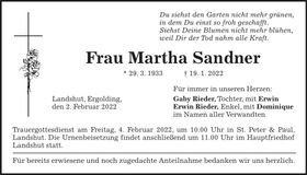 Traueranzeige Martha Sandner