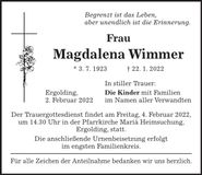 Traueranzeige Magdalena Wimmer