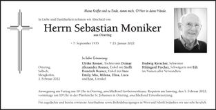 Traueranzeige Sebastian Moniker