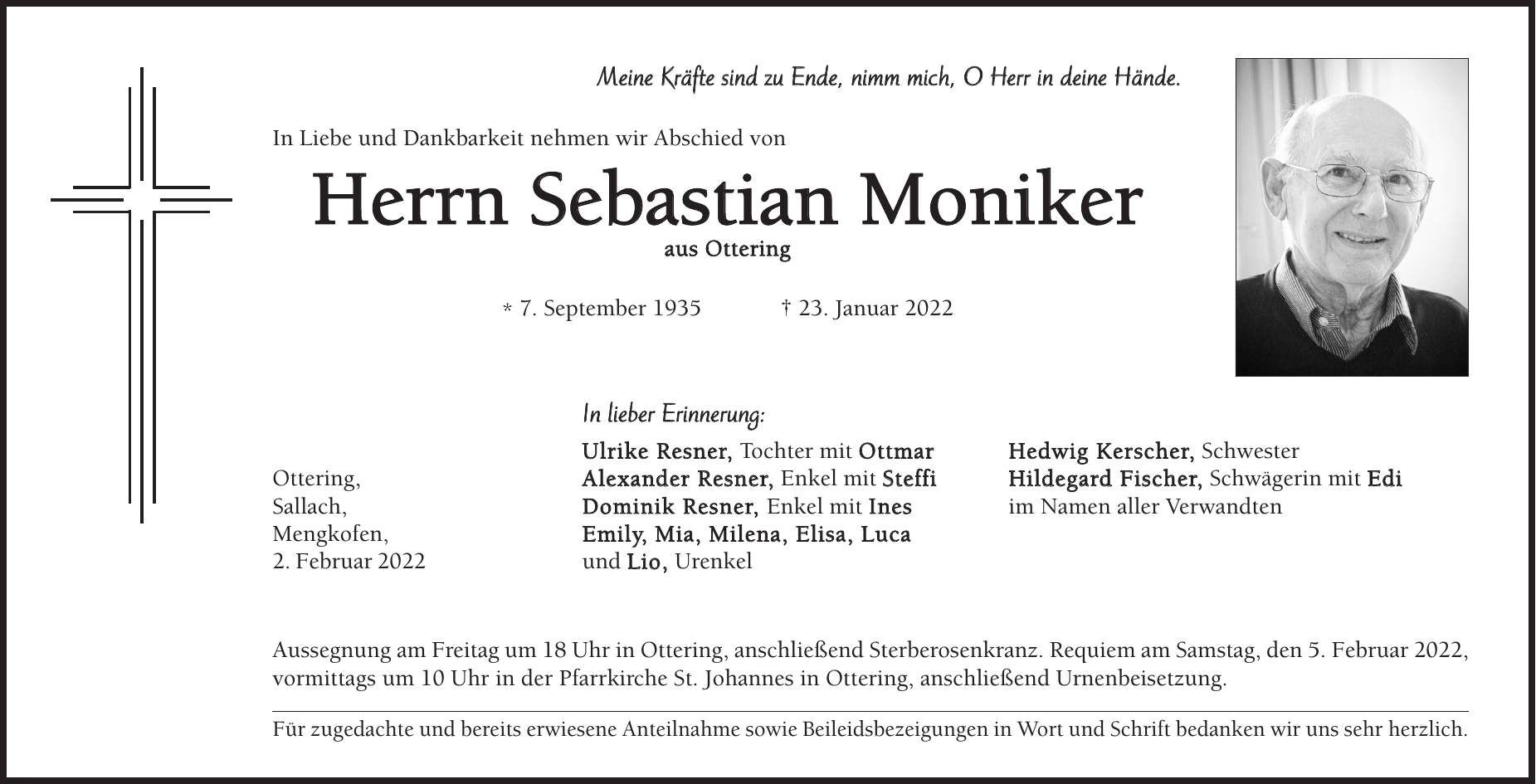 Traueranzeige Sebastian Moniker