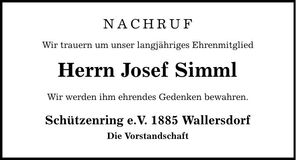 Traueranzeige Josef Simml