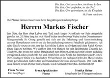 Traueranzeige Markus Fischer