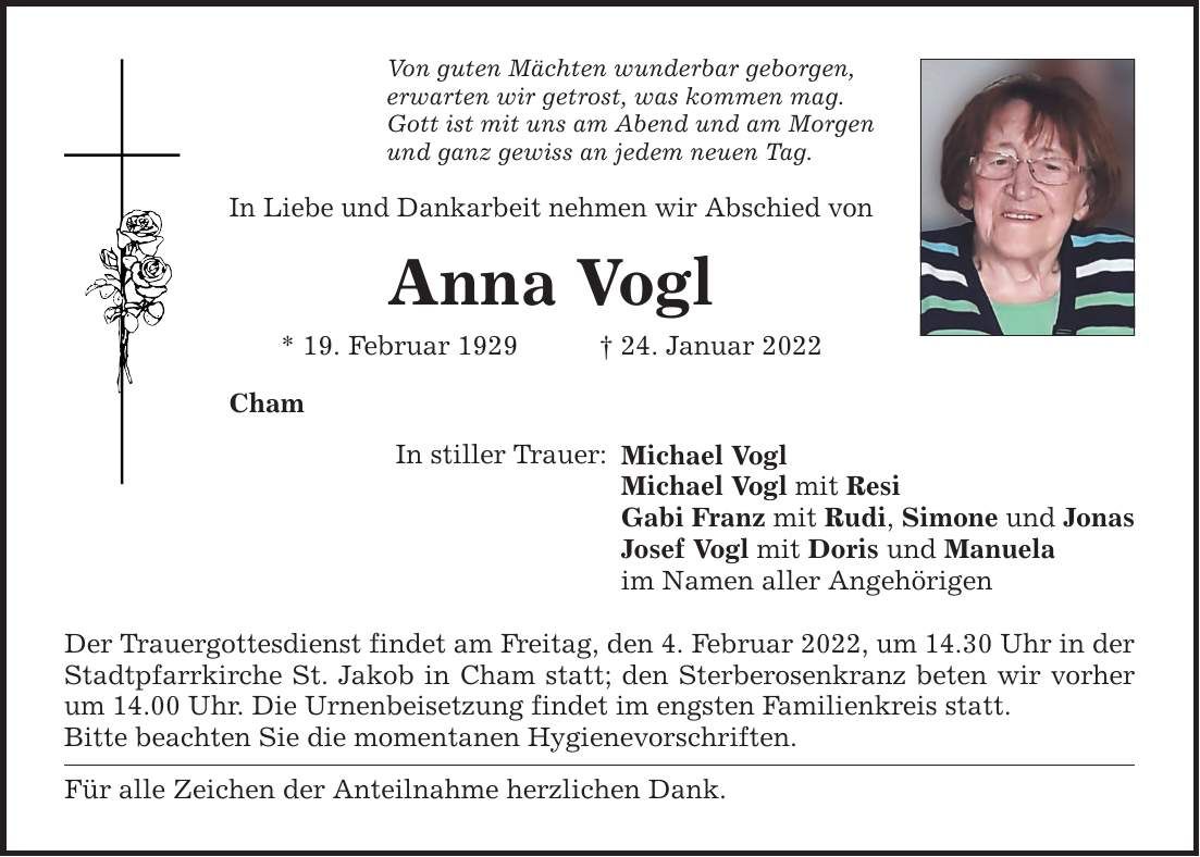 Traueranzeige Anna Vogl