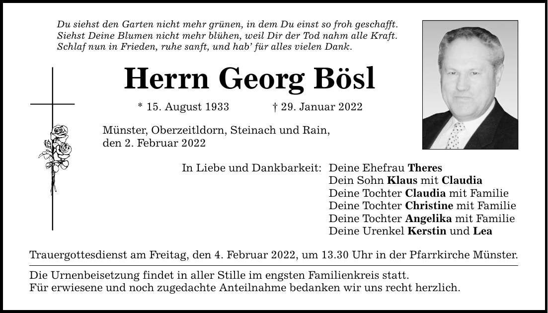 Traueranzeige Georg Bösl