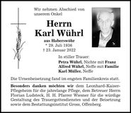 Traueranzeige Karl Wührl