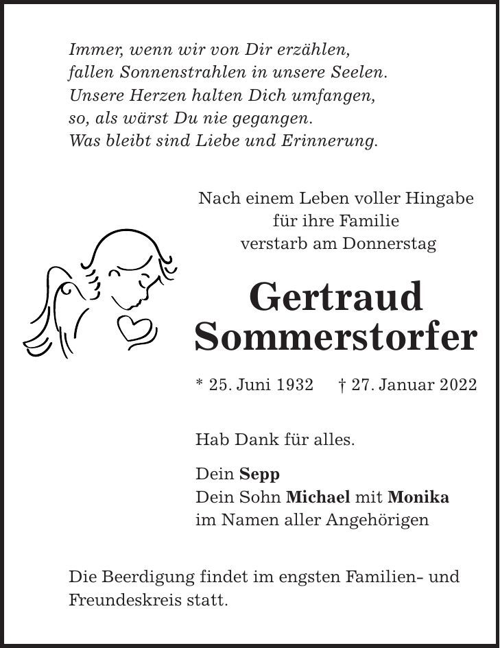 Traueranzeige Gertraud Sommerstorfer