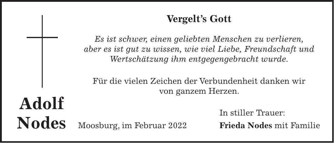 Traueranzeige Adolf Nodes