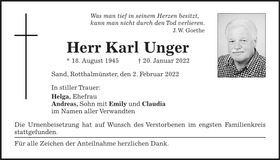 Traueranzeige Karl Unger