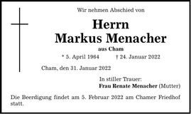 Traueranzeige Markus Menacher