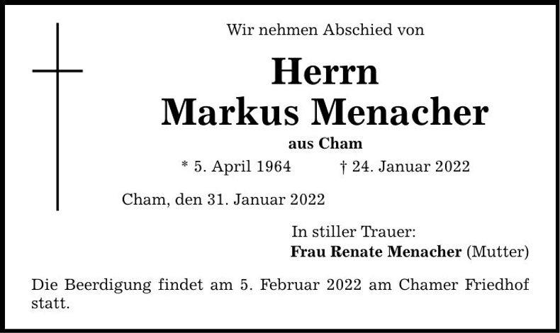 Traueranzeige Markus Menacher