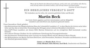 Traueranzeige Martin Beck