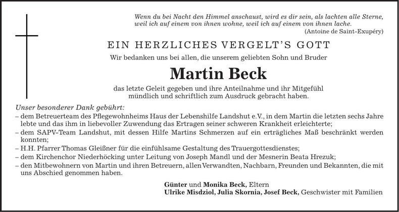 Traueranzeige Martin Beck
