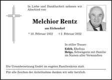 Traueranzeige Melchior Rentz