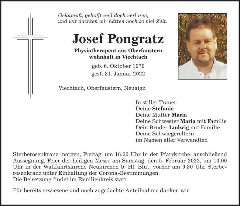 Traueranzeige Josef Pongratz