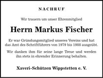 Traueranzeige Markus Fischer