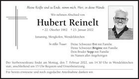 Traueranzeige Hubert Reinelt
