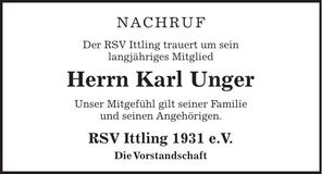 Traueranzeige Karl Unger