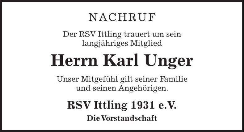 Traueranzeige Karl Unger