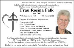 Traueranzeige Rosina Falk