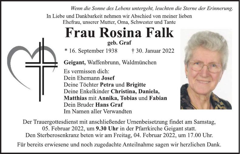 Traueranzeige Rosina Falk