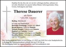 Traueranzeige Therese Dauerer