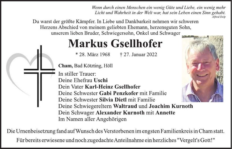 Traueranzeige Markus Gsellhofer