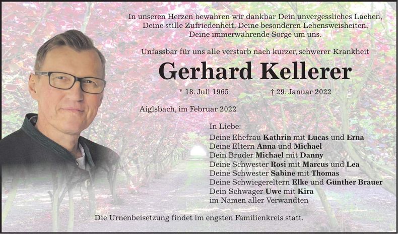 Traueranzeige Gerhard Kellerer